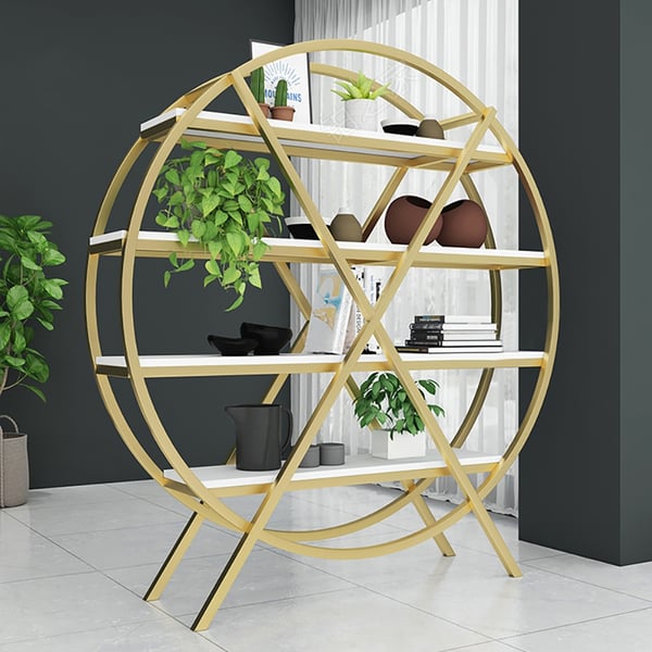 Étagère ronde contemporaine en étagère blanche et dorée-Homary