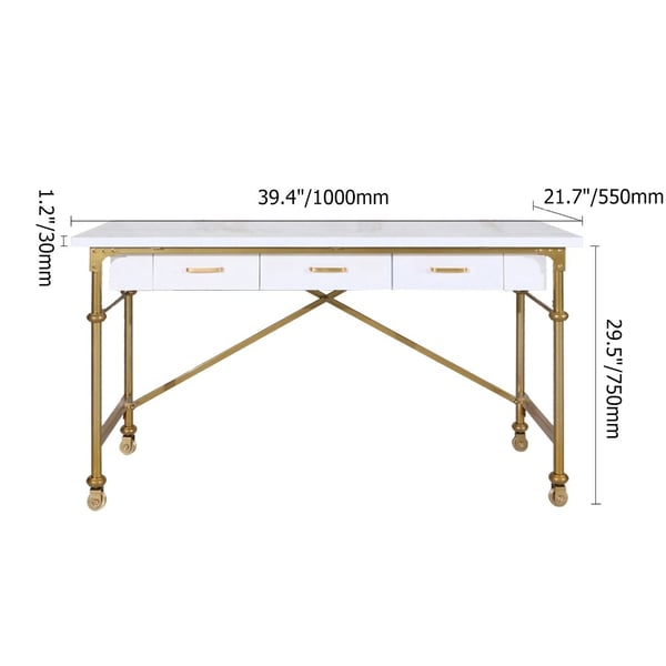 White 39" Rectangular Writing Desk Modern Computer Desk with 3Drawer