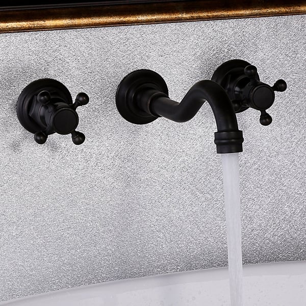 Chester Classic Wall Mount Antique Black Bathroom Sink Faucet Double