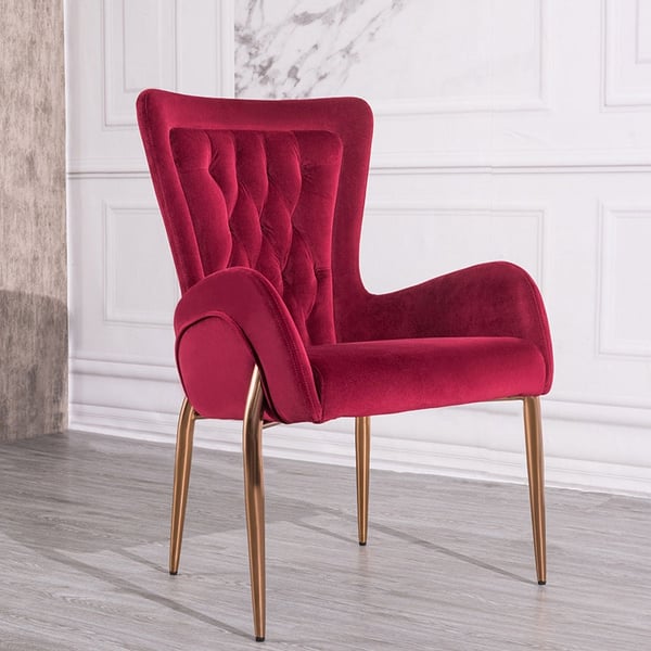 Modern Mid-Century Tufted Armchair Red Velvet Upholstered Accent Chair