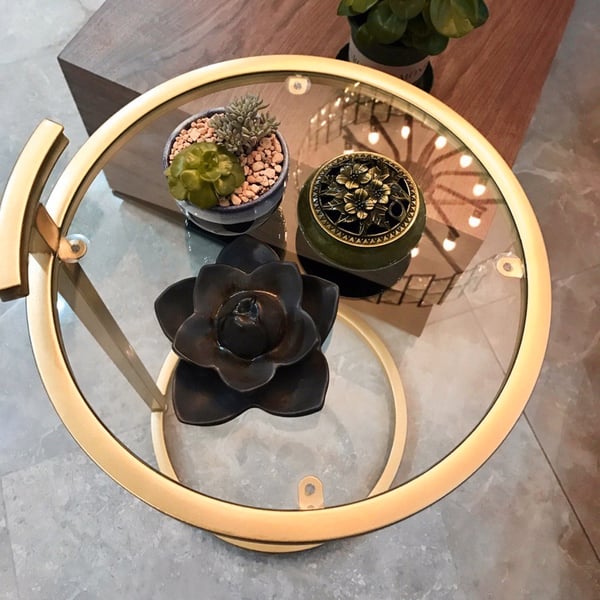 Modern Minimalist 16" Glass Top C Side Table End Table Metal Frame in