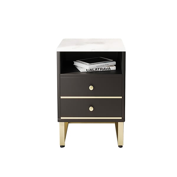 Black & Gold Nightstand Modern Stylish Side Table for Bedroom with 2
