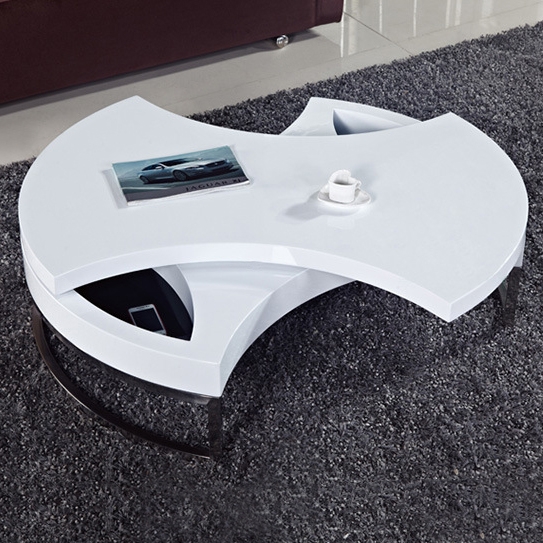Modern White Round Swivel Coffee Table with Storage & Stainless Steel