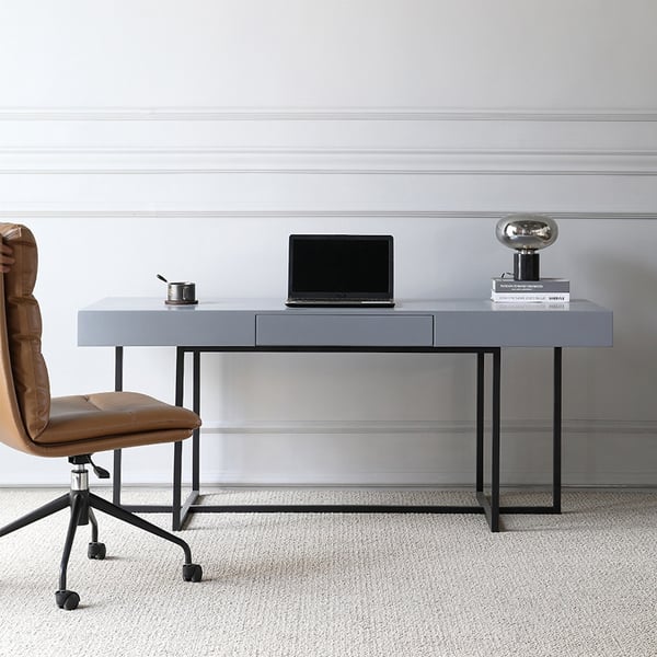 1200mm Grey Rectangular Office Desk with Drawer Wooden Writing Desk Metal Black Homary UK