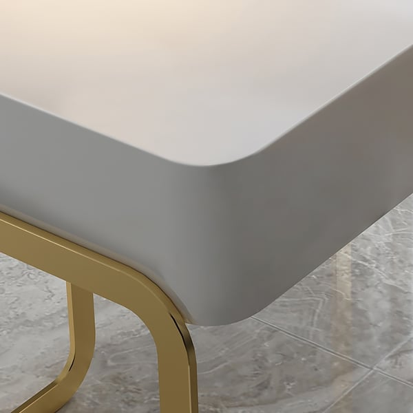 White Rectangular Writing Desk Modern Computer Desk with Drawer Gold