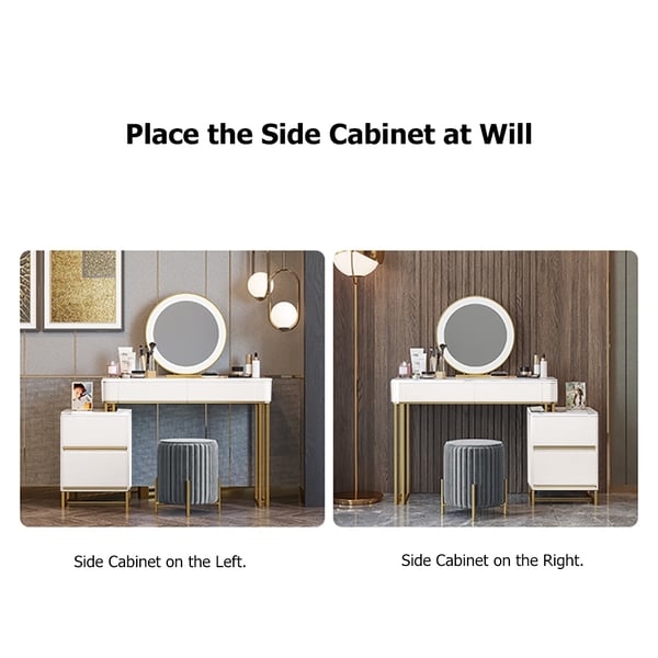 Modern White Makeup Vanity Sintered Stone Top Expandable Dressing Table with Homary