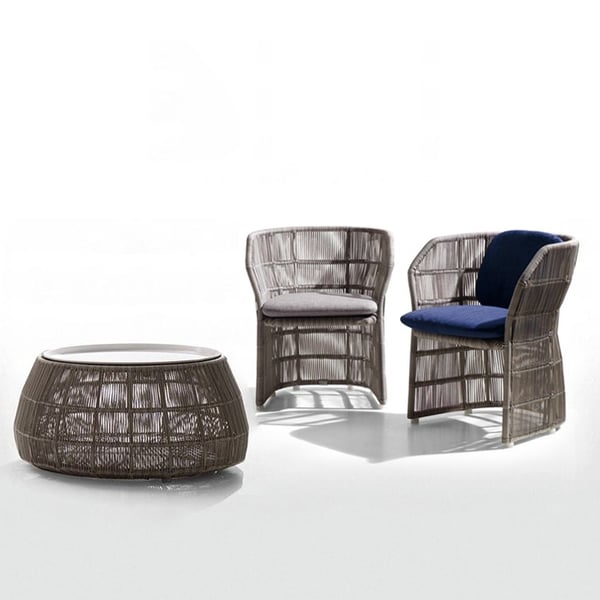 Modern Outdoor Coffee Table Patio Woven Round Coffee Table with