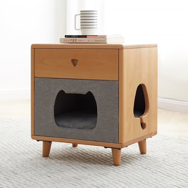 Modern Solid Wood Bedside Table Cattery Nightstand with one Drawer and