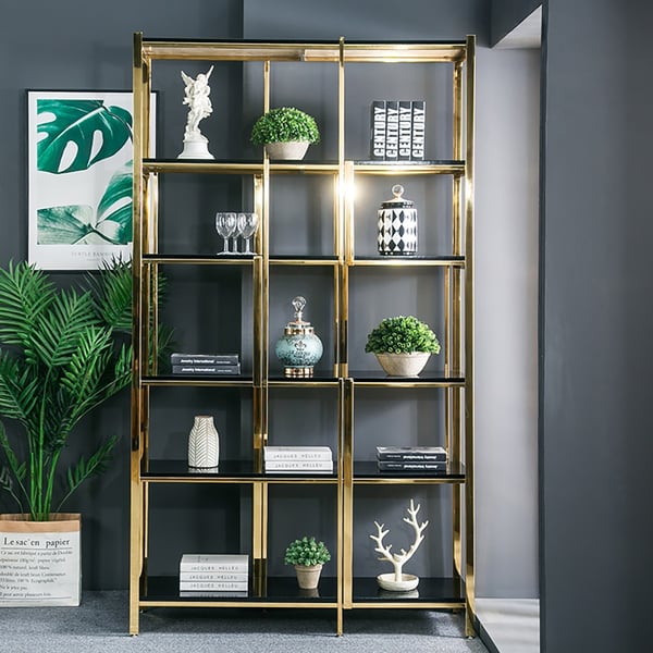 78" Contemporary Freestanding Etagere Bookshelf in Black & Gold Homary