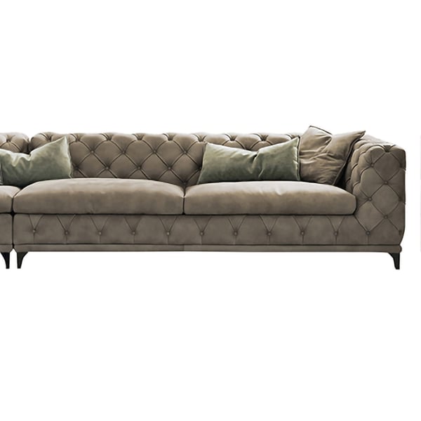 Curved Khaki Sectional Chesterfield Sofa 5Seater Upholstered Velvet