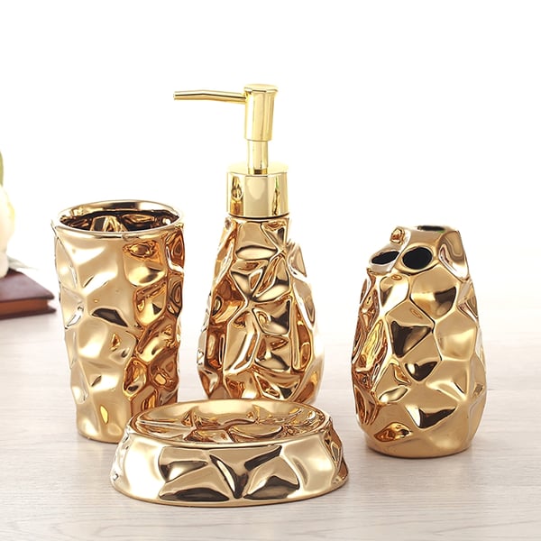 Luxury Gold 5-Piece Countertop Bathroom Accessories with Tray Set in ...