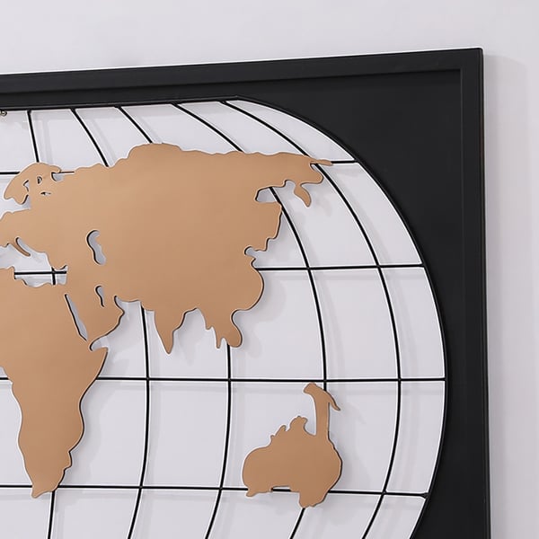 Black & Rose Gold Metal World Map Modern Geometric Rectangular Frame
