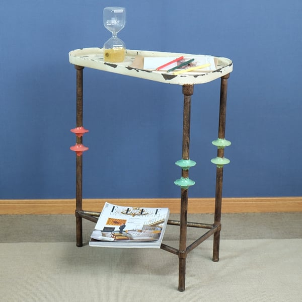 Distressed Metal End Table with Tray Top Side TableHomary