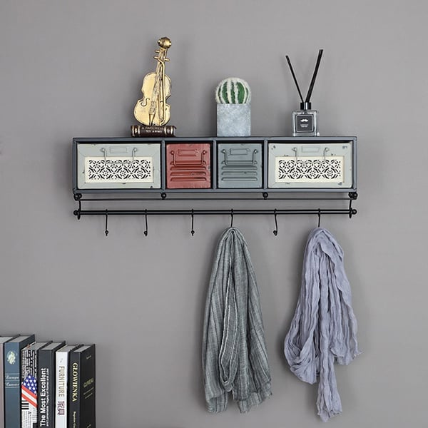 Industrail Storage Wall Mounted Shelves with Hooks & Drawers Homary UK