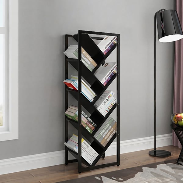 Unique Standing Steel Geometric Bookshelf in Black Homary