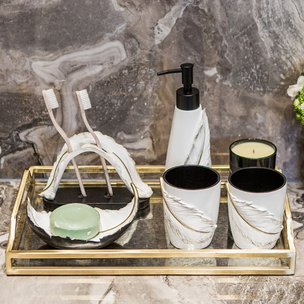 Modern Luxury Feathers Countertop Bathroom Accessories Set | Homary UK