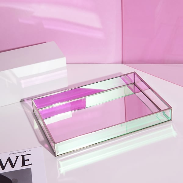 281mm Colourful Glass Vanity Tray Decorative Desk Organiser Homary UK