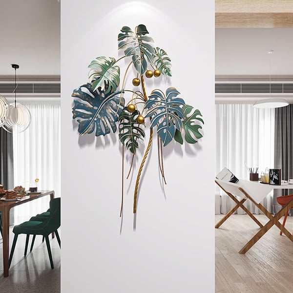 Modern Creative 3D Nordic Style Blue&Green Leaves Metal Wall Decor