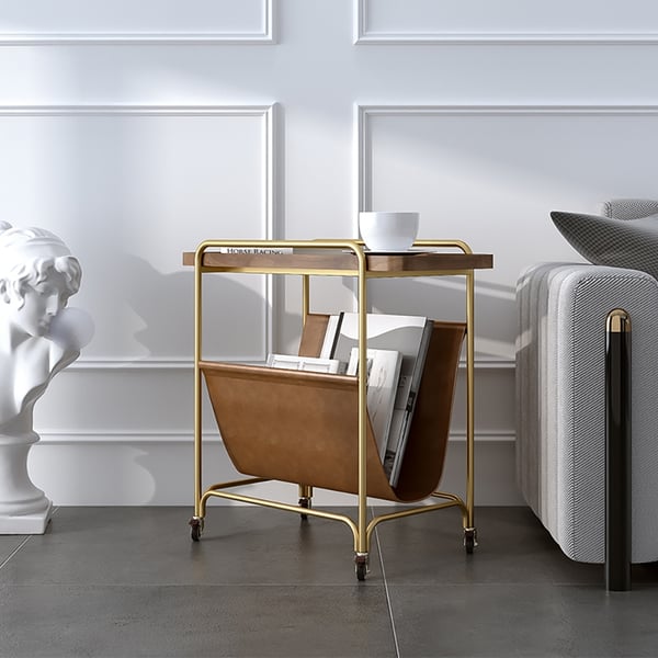 Modern Gold End Table with PU Shelf & Metal Frame Side Table Homary UK