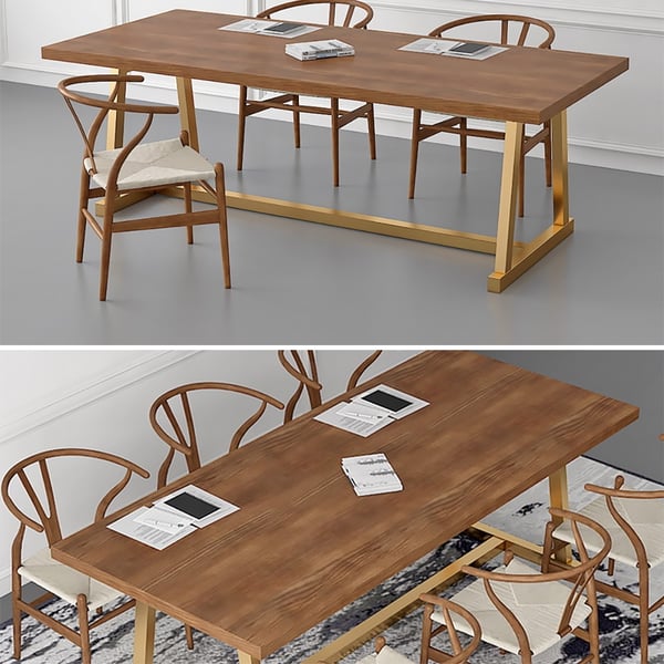 47.2" Retro Rectangular Dining Table with Solid Wood Top & Metal Base ...