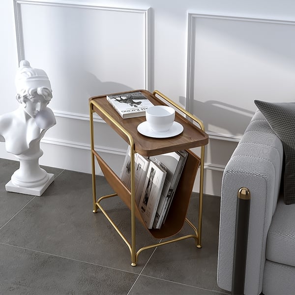 Modern Gold End Table with PU Shelf & Metal Frame Side Table Homary UK