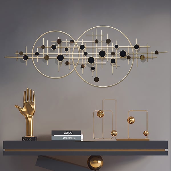 Luxury Modern MultiCircles Gold & Black Metal Hanging Wall Decor