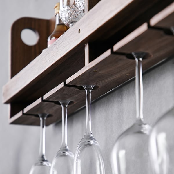 900mm Wooden Hanging Wine Glass Rack in Walnut Homary UK