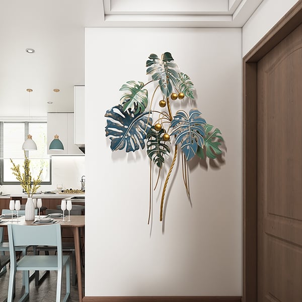 Modern Creative 3D Nordic Style Blue&Green Leaves Metal Wall Decor