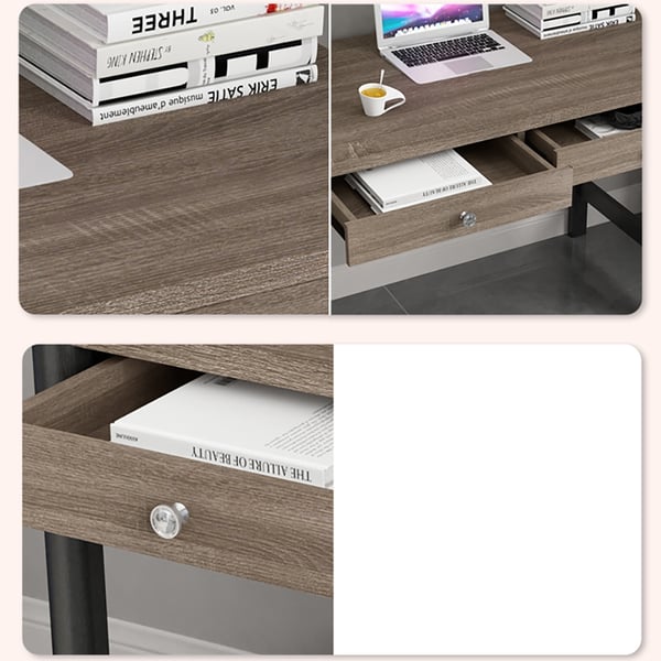 Gray & Black Desk with Drawers Metal Frame Wooden Writing Desk-Homary