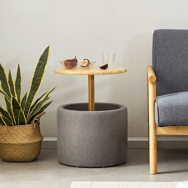 Modern Round End Table with Storage Bamboo Top Side Table | Homary UK