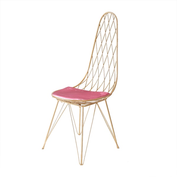 Modern Pink Dining Chair High Back Hollowout Upholstered Velvet Dining
