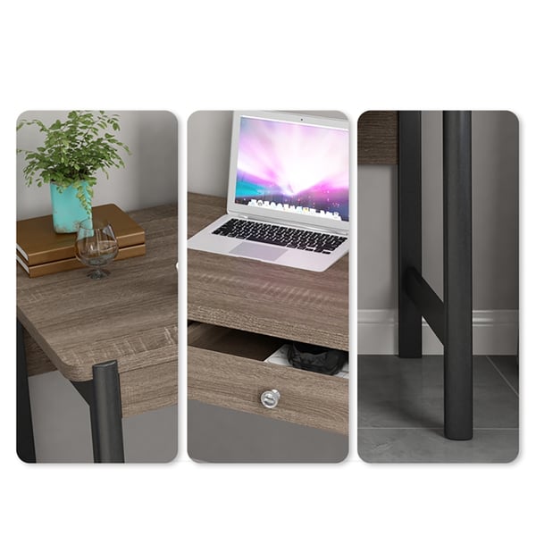 Gray & Black Desk with Drawers Metal Frame Wooden Writing Desk-Homary