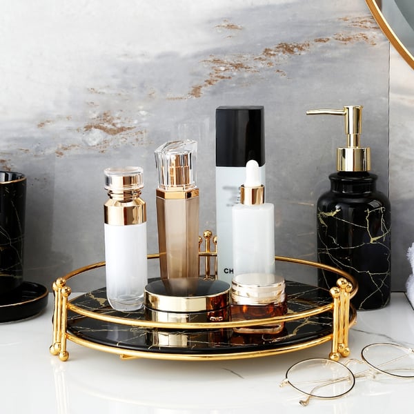 Contemporary Round Desk Organiser Storage Tray with HandlesHomary