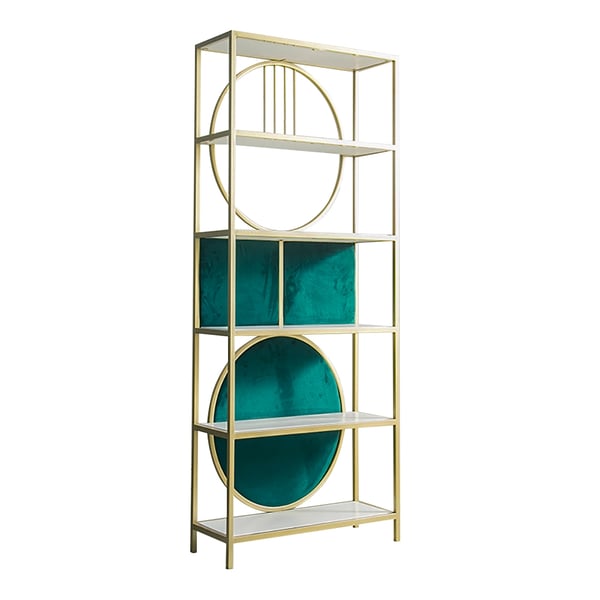 5Tier Gold Tall Bookshelf Metal Bookcase with Green Background Homary
