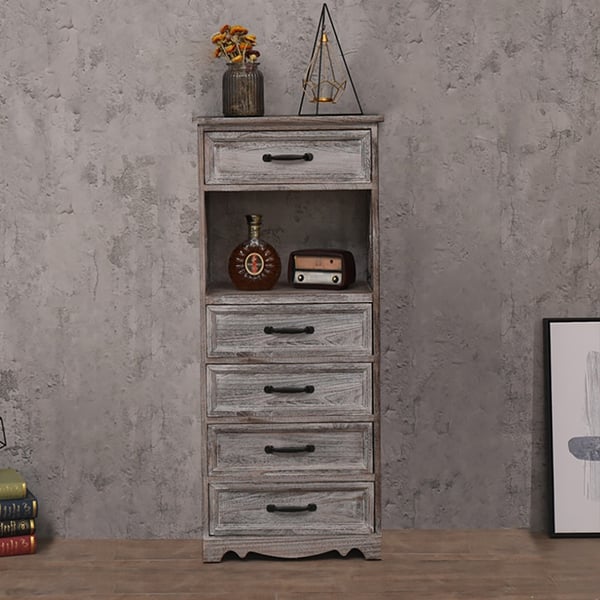Wood Rustic Storage with 5 Drawers & 2 Shelves Homary UK
