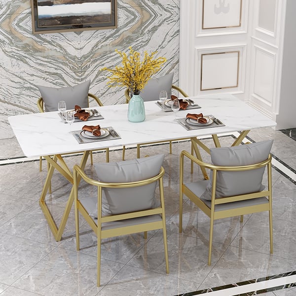 Modern Luxury Marble Dining Table in Gold Metal Legs | Homary UK