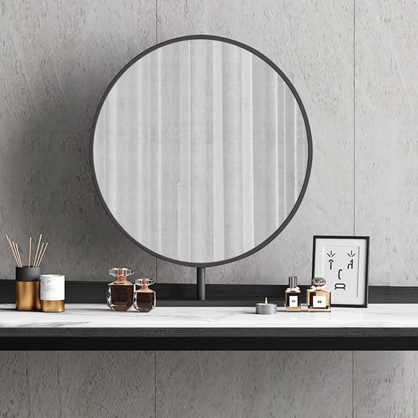 White & Black Makeup Vanity Set Faux Marble Top with 2 Drawers Mirror