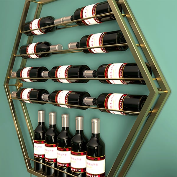 Gold Modern Hexagonal Wall Mounted Wine Rack Cup Holder Homary AU