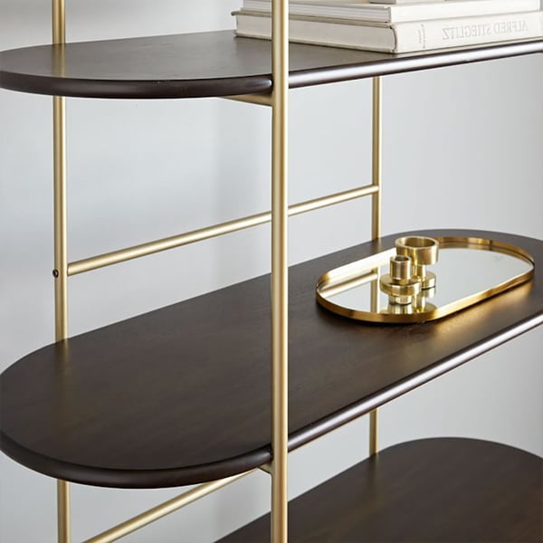 70.9" Contemporary 5Tiered Etagere Bookshelf in Gold & White & Black