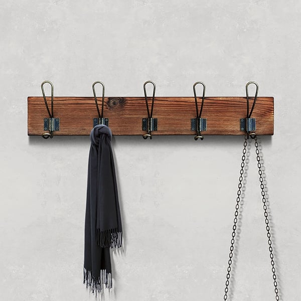 Industrial Wall Mounted Coat Stand 5 Hook in Black & Natural Homary UK