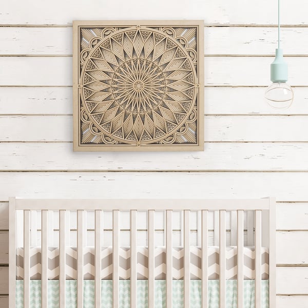 300mm Carved Floral Medallion Wall Decor Boho Mandala Wood Frame ArtHomary