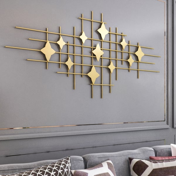 MidCentury Modern Gold Metal Bar and Star Wall Decor Homary