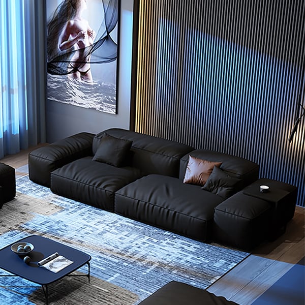 94.5" Black Modern Upholstered Sofa 3-Seater Sofa Luxury Sofa Leath ...