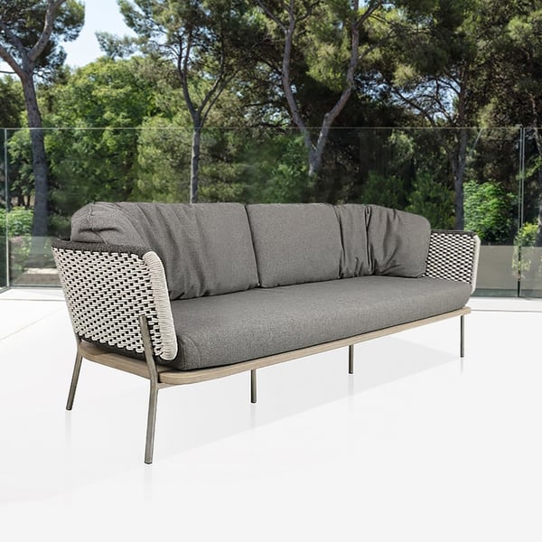 Rattan Outdoor Sofa with Pillow Cushion 3Seater Gray&White Homary