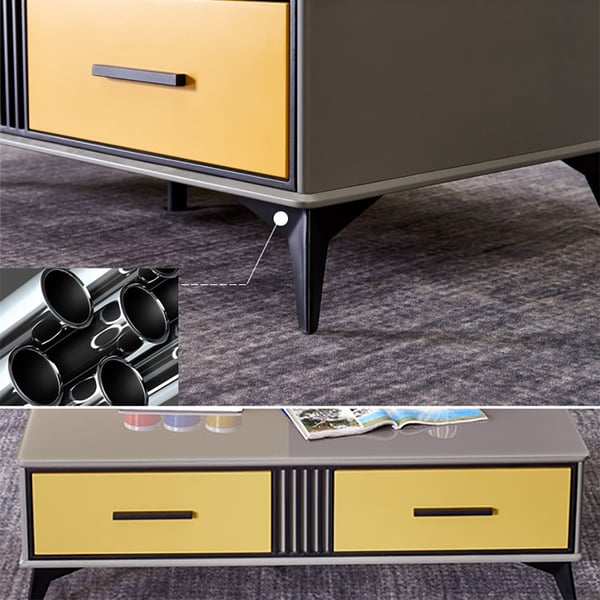 Modern Glass Coffee Table with Drawers in Brown Homary UK