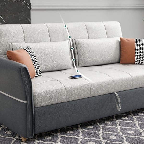 82.7" Gray&White Full Sleeper Sofa Upholstered Leathaire Convertible