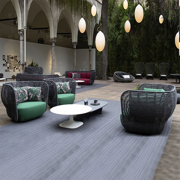 Tropical Style Dark Gray Rattan Outdoor Barrel Chair Patio Armchair