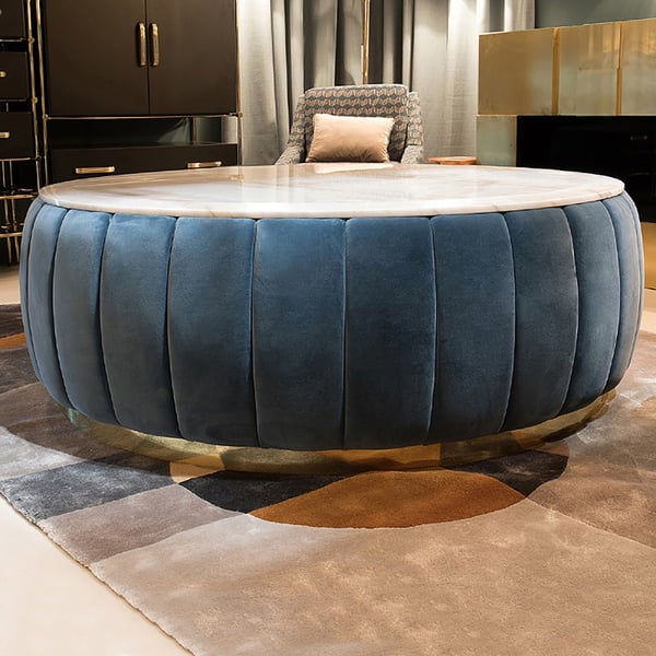 Modern Round Coffee Table with Stone Top & Upholstered Base Homary