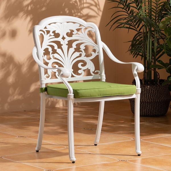 5Piece White Aluminum Patio Dining Set with Hollow Carved Round Table