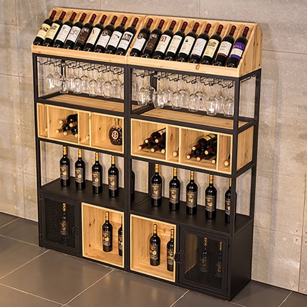 Industrial Standing Wine Rack Shelves with Glass RackA Homary UK